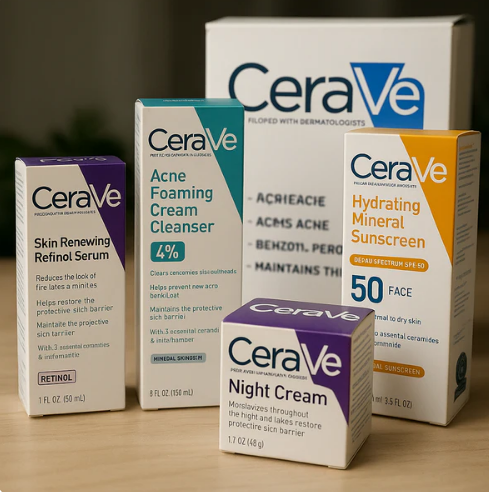 Cerave 4 in 1 Skin Care Kit Cream,Sunblock,cleanser and serum for Radiant skin.