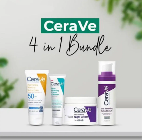 Cerave 4 in 1 Skin Care Kit Cream,Sunblock,cleanser and serum for Radiant skin.